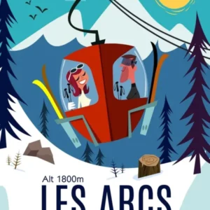 Les Arcs Cable Car Poster Blue & White