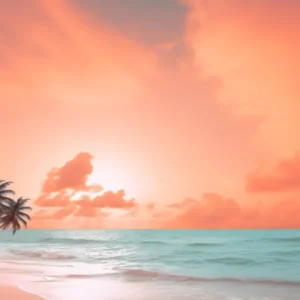 A Pink And Orange Sunset On A Beach Photography 2