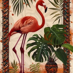 Greater Flamingo And Monstera Deliciosa Boho Print 3