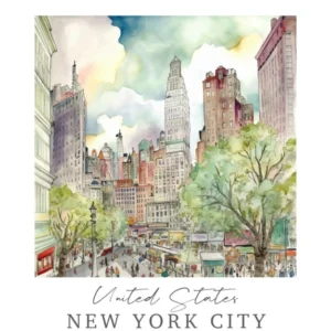 United States, New York City Storybook 4 Travel Poster Watercolour