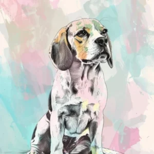 Pastel Beagle Dog Watercolour Line Illustration 2