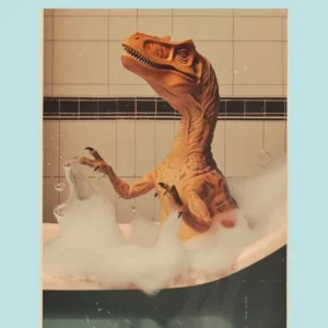 Dinosaur In The Bubble Bath Retro Collage 1 Poster