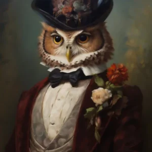 Victorian Animals Portrait, Royal Owl Vintage Print, Dressed Animal Print, Renaissance Animal Art, Dark Moody Altered Art, Animal Lover Gift