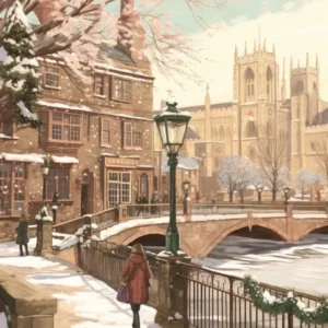Vintage Winter Illustration Cambridge United Kingdom 2