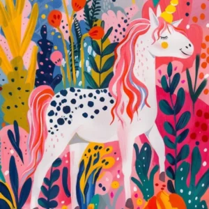 Floral Fauvism Style Dotted Unicorn 2