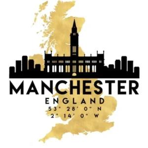 Manchester England Silhouette City Skyline Map