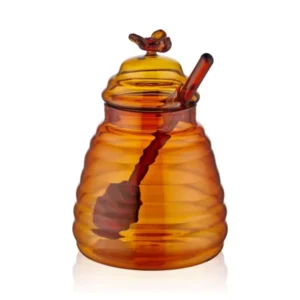 Maya – Glass Honey Jar with Spoon – Handmade Borosilicate & Vintage Style – 13cm desc: - Exporgin - Global Shopping Site
