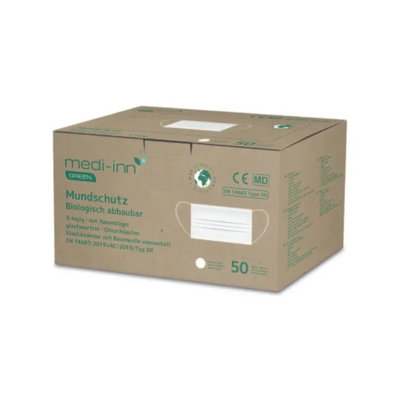 Medi-Inn GREEN Mundschutz, Typ IIR, weiß, 3-lagig, biologisch abbaubar - Packung