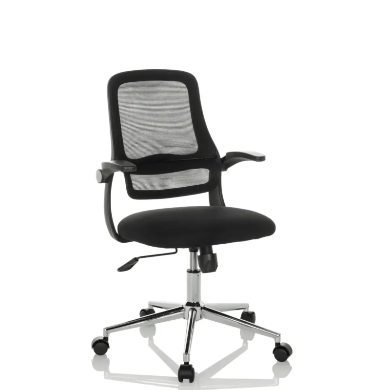 Schwarzer Homeoffice-Bürostuhl MIKO B ECO mit Netzrückenlehne und glänzendem Fußkreuz von hjh OFFICE