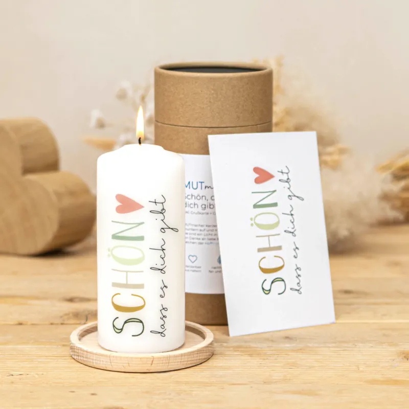 Geschenkkerze mit dem Motiv - Schön, dass es dich gibt