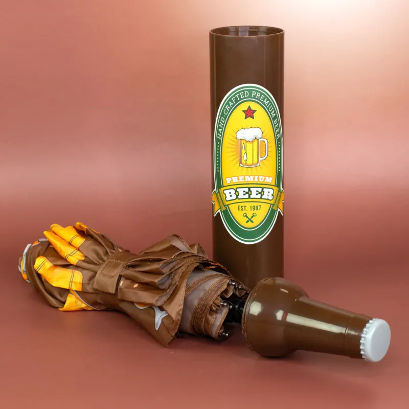 Taschen Regenschirm als Bierflasche