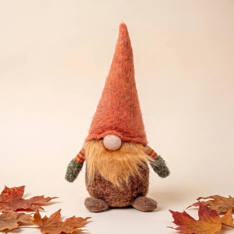 Sitting gnome with orange hat, 32cm, made from wool and fabric