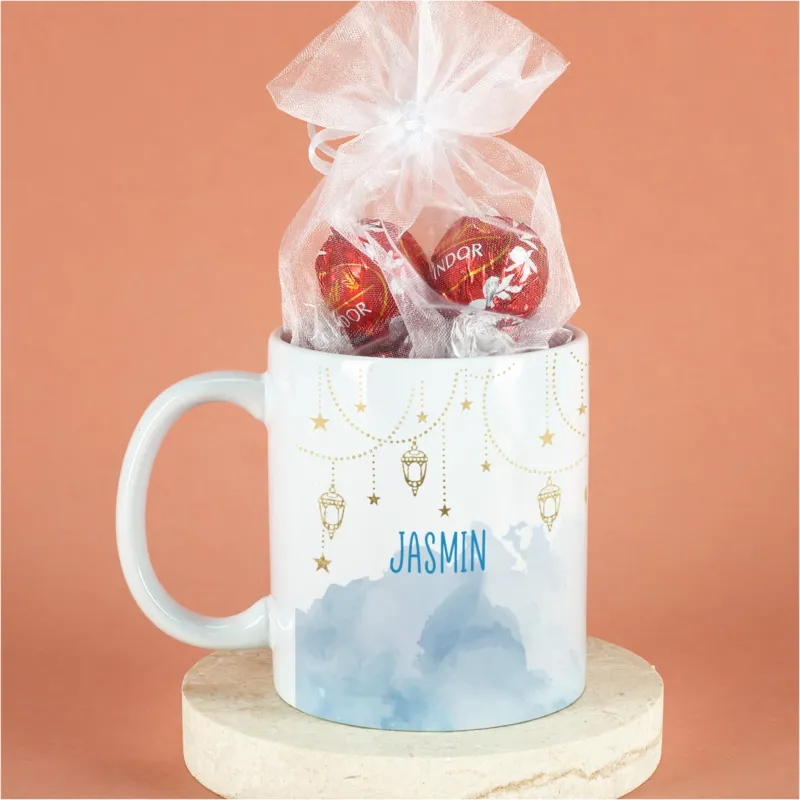 Geschenkset zu Ramadan mit personalisierter Tasse im Laternen-Design und süßer Füllung nach Wahl – Bild 3