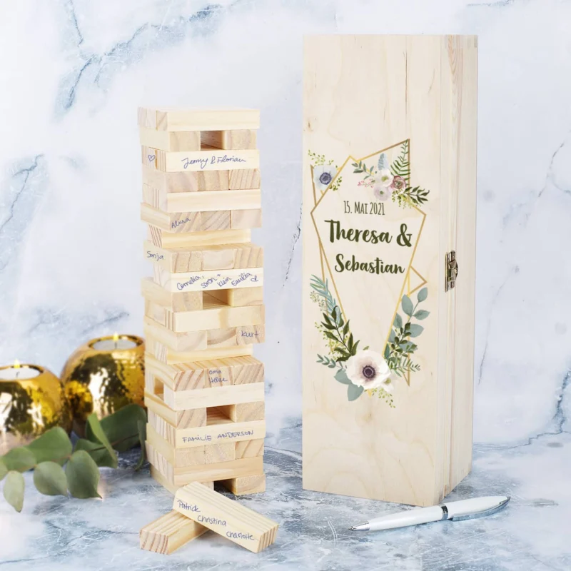 Persönliches Gästebuch zur Hochzeit als Wackelturm