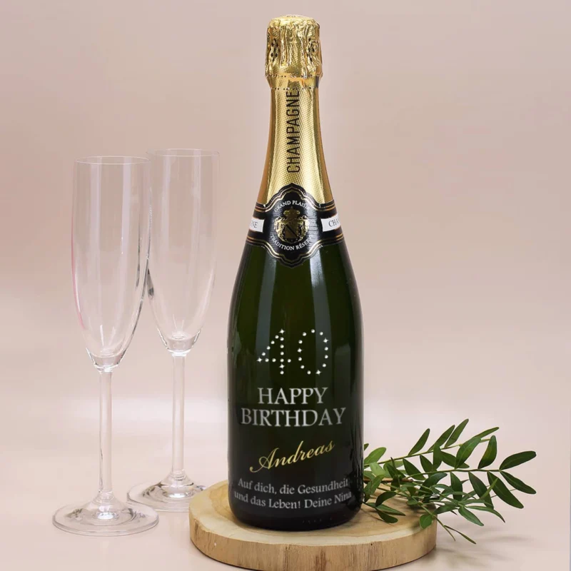 Champagnerflasche zum 40. Geburtstag mit Gravur und SWAROVSKI Kristallen