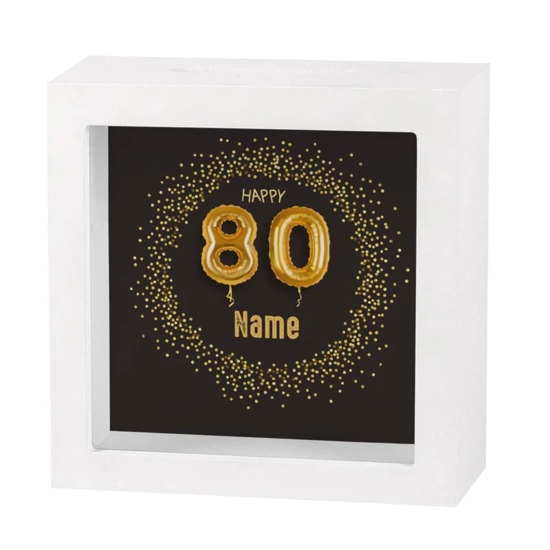 Bilderrahmen-Spardose zum 80. Geburtstag, 15x15cm