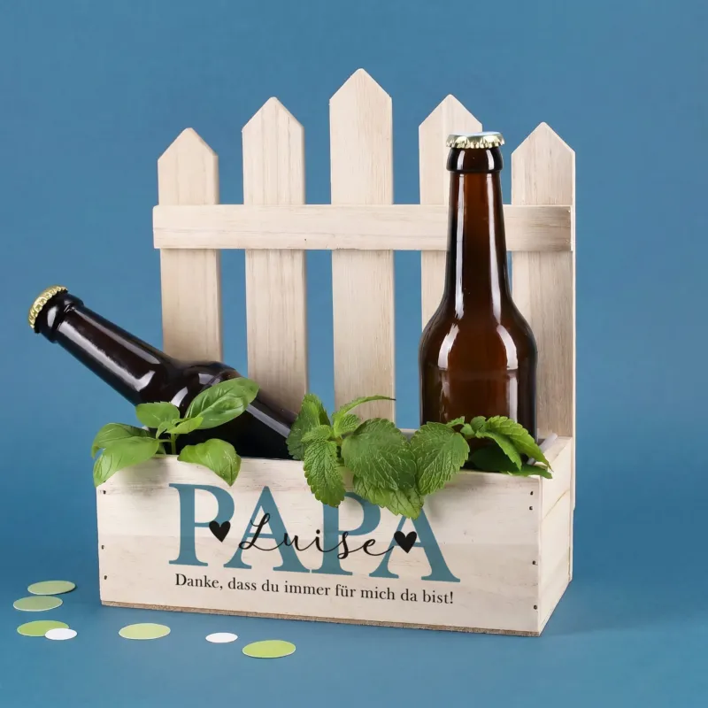 Pflanzkorb aus Holz mit Zaun für Papa zum Vatertag