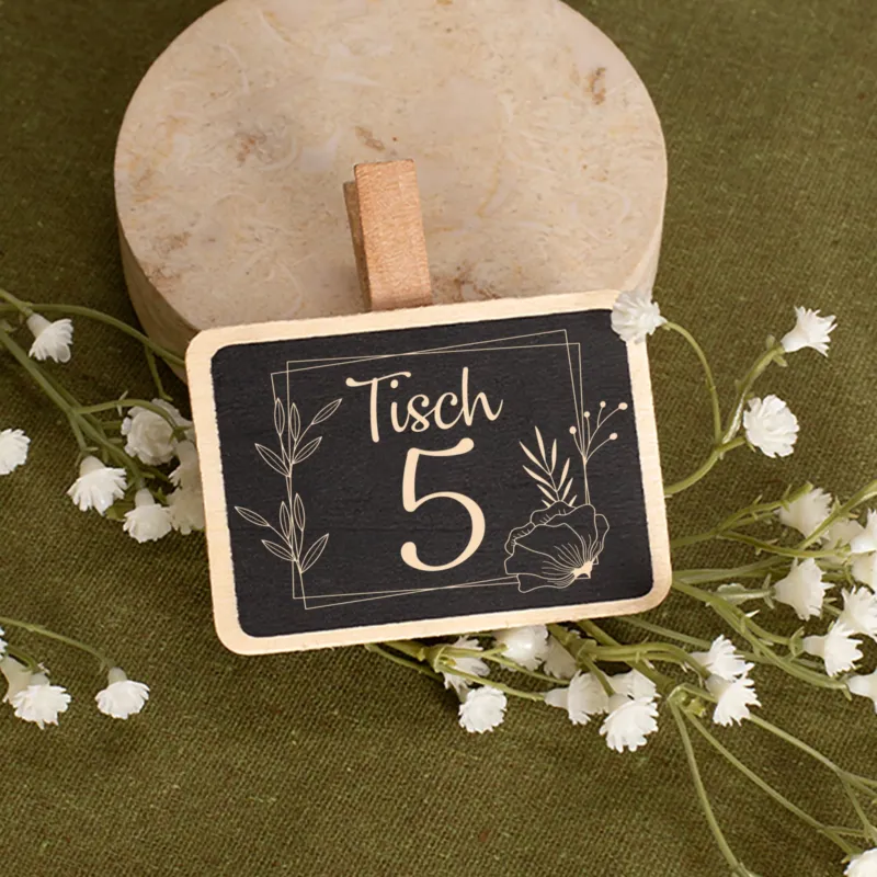 Tischnummer als Holztafel mit Klammer für Hochzeiten, Geburtstage & Feiern