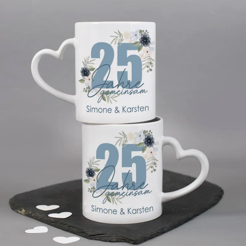 25 Jahre gemeinsam - Paartassen zur Silberhochzeit mit Namen
