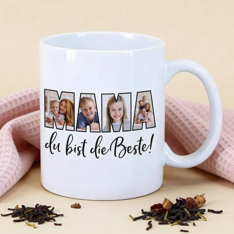 Fototasse mit 4 Bilder - Mama du bist die Beste