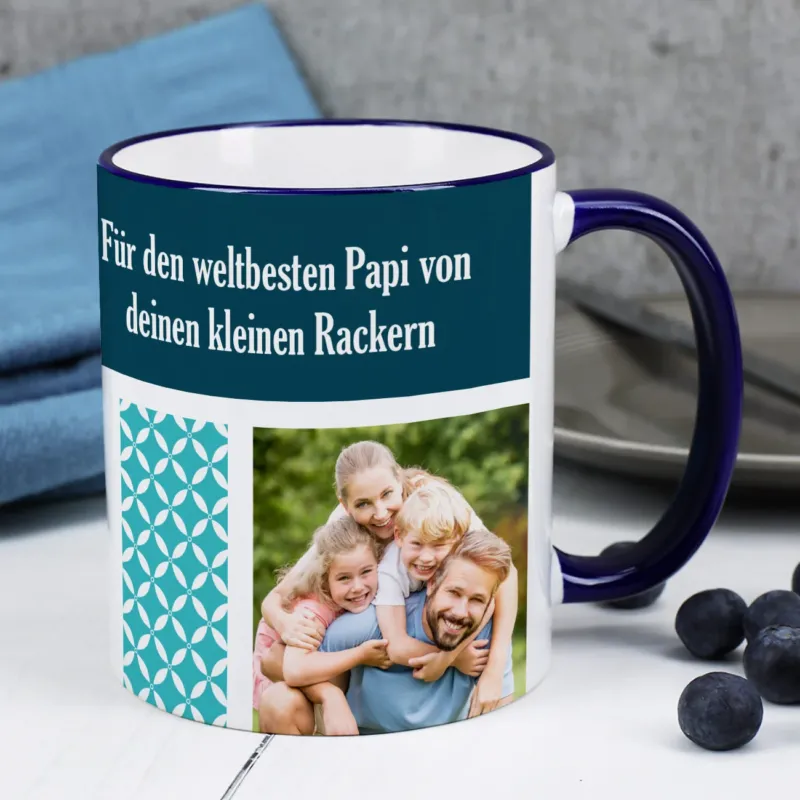 Foto-Tasse mit 3 Bildern und Wunschtext