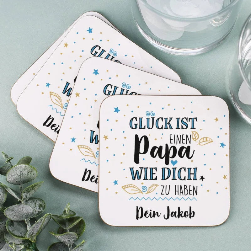 quadratischer Untersetzer im 4er-Set oder einzeln zum Vatertag mit Wunschtext