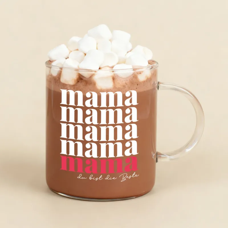 Modernes Teeglas von Leonardo mit „Mama“-Design und personalisierbarem Namen. Perfektes Geschenk zum Muttertag. 400 ml, klares Glas für Tee, Kaffee oder Kakao.