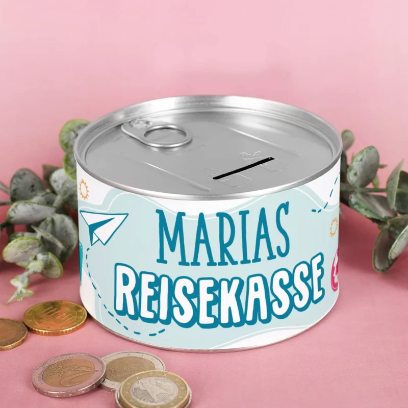 Aufreißspardose Reisekasse mit Name personalisiert