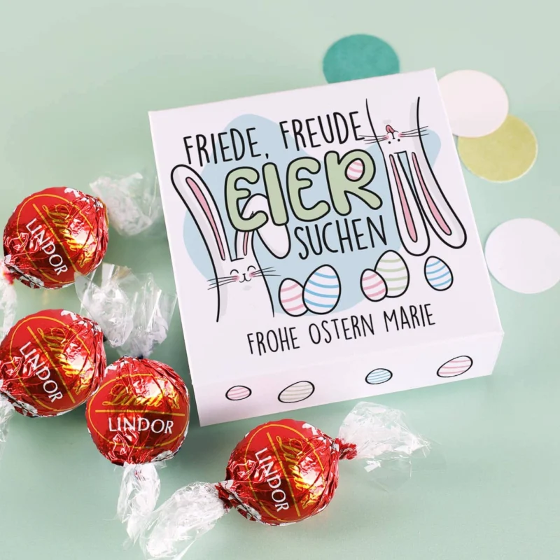 4 Lindorkugeln zu Ostern in personalisierter Geschenkverpackung