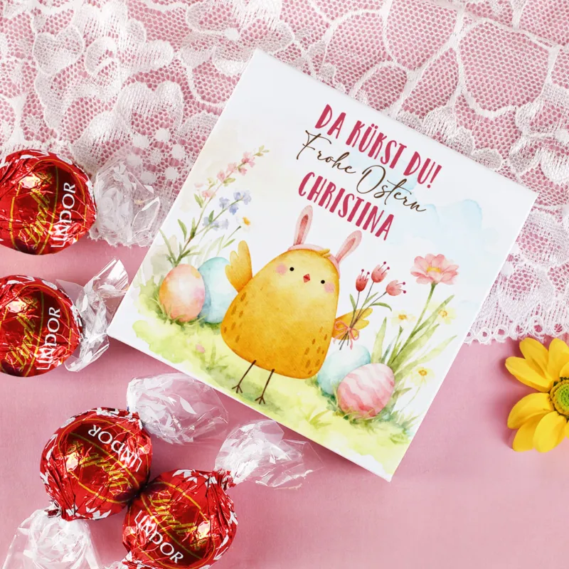 Osterbox mit personalisiertem Namen und Lindt Lindor Kugeln