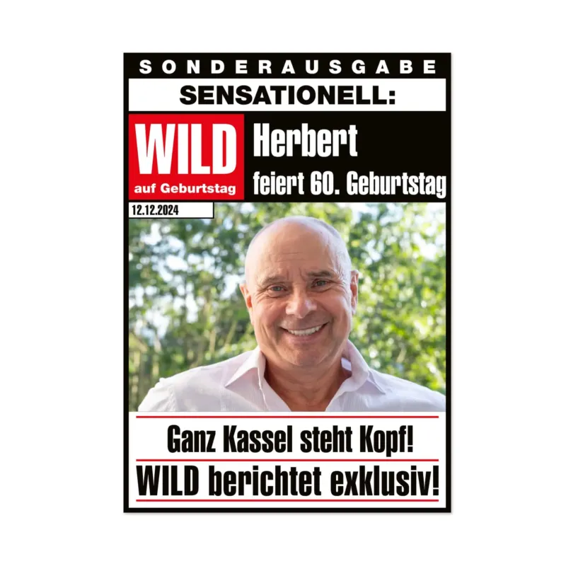 A4 Klappkarte bedruckt mit Geburtstagszeitung Design mit Foto und Personalisierung