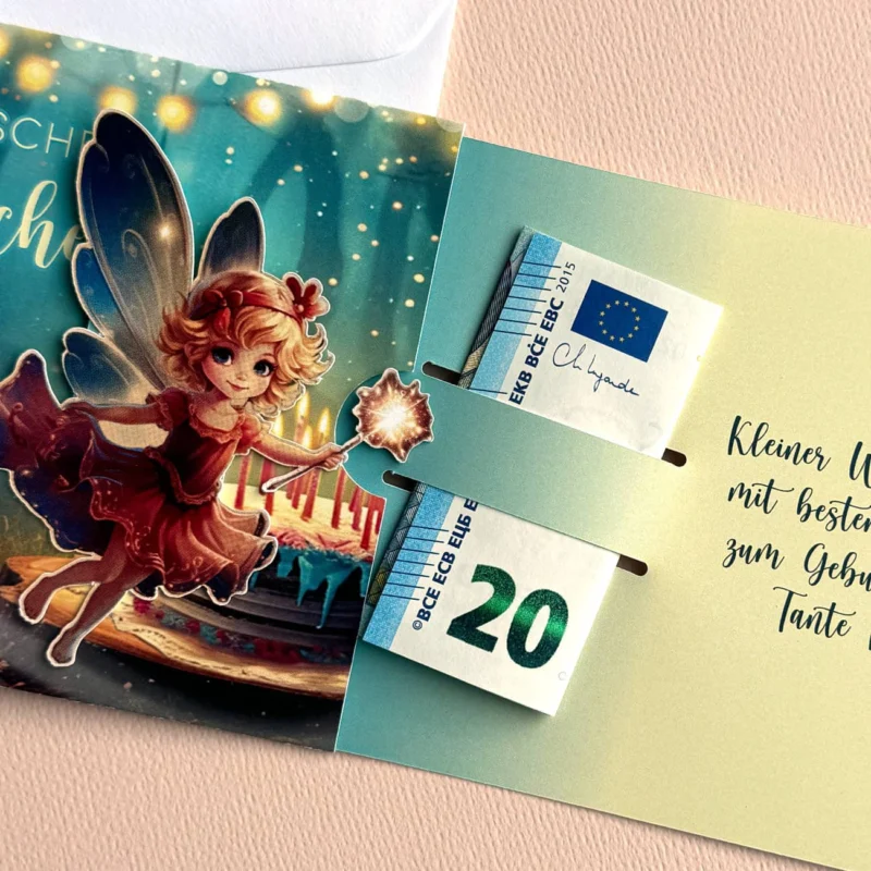 Geldgeschenk-Ziehkarte magische Glückwünsche zum Geburtstag