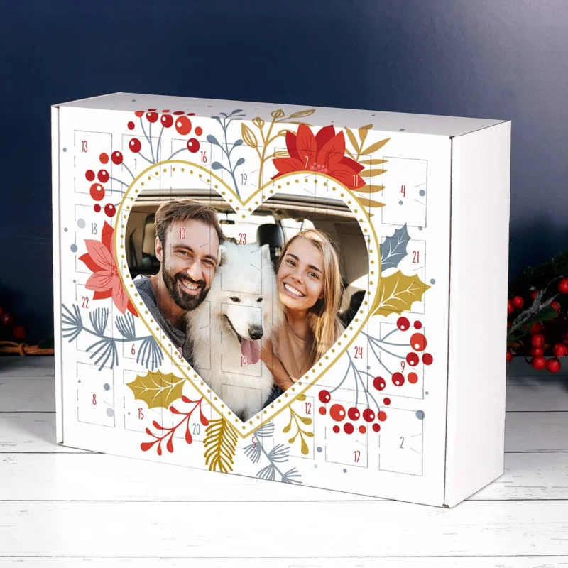 Adventskalender zum Selberfüllenmit Foto in Herzform als Motiv