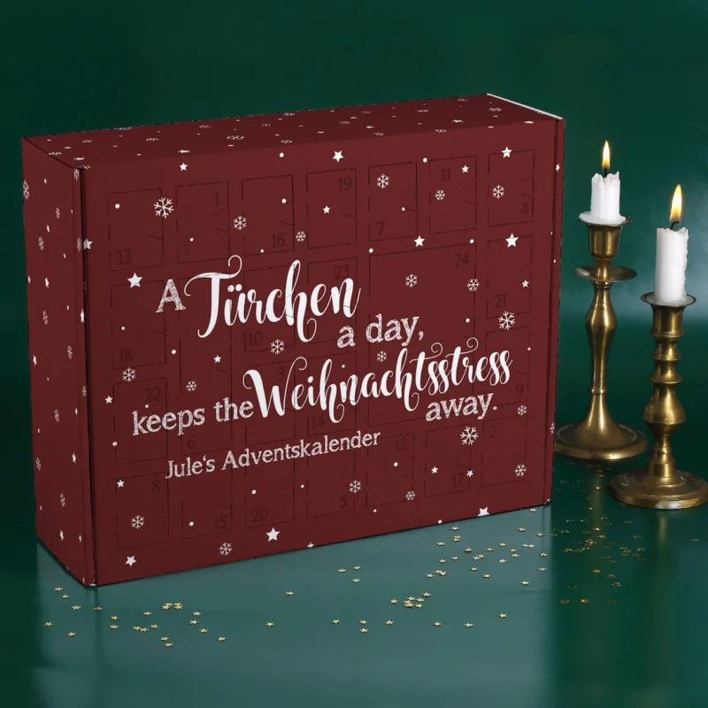 Adventskalender mit lustigem Spruch zum selbst Befüllen