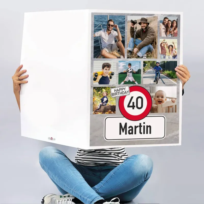 XXL Klappkarte zum Geburtstag mit 9 Wunschfotos und Verkehrszeichen-Motiv