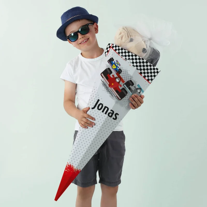 Formel Rennwagen - Schultüte mit Name, 80 cm