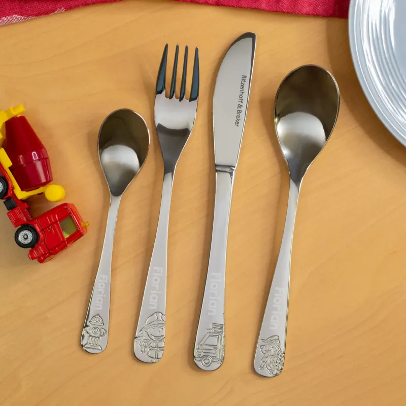 Kinderbesteck Set personalisiert mit Name 4-teilig | Feuerwehrmann Bernie von Ritzenhoff & Breker