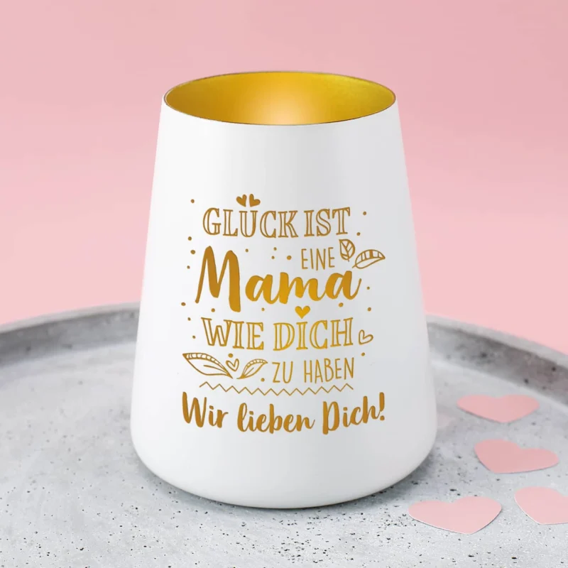 Windlicht als Geschenk zum Muttertag mit Text nach Wunsch personalisiert