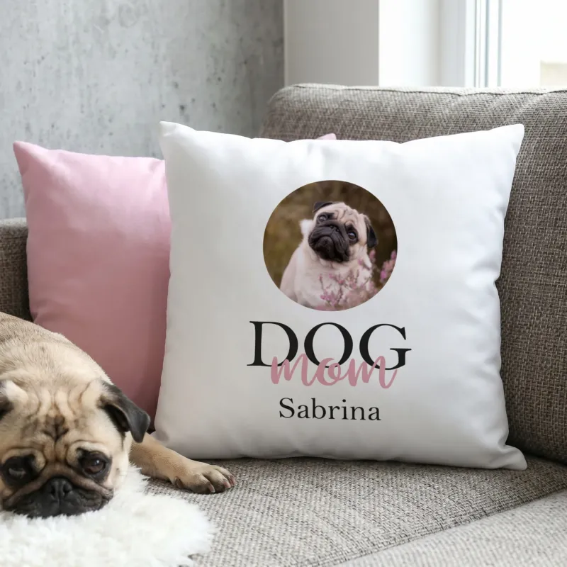 Fotokissen Dog Mom mit Ihrem Wunschnamen bedruckt