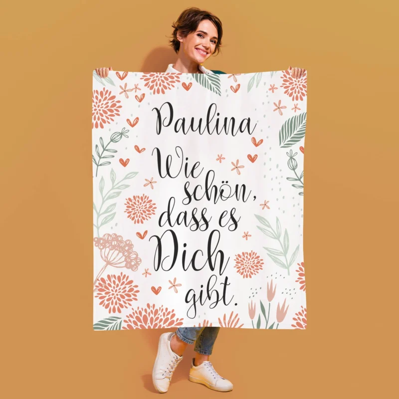 Wie schön, dass es Dich gibt. - kleine Kuscheldecke mit Ihrem Wunschnamen