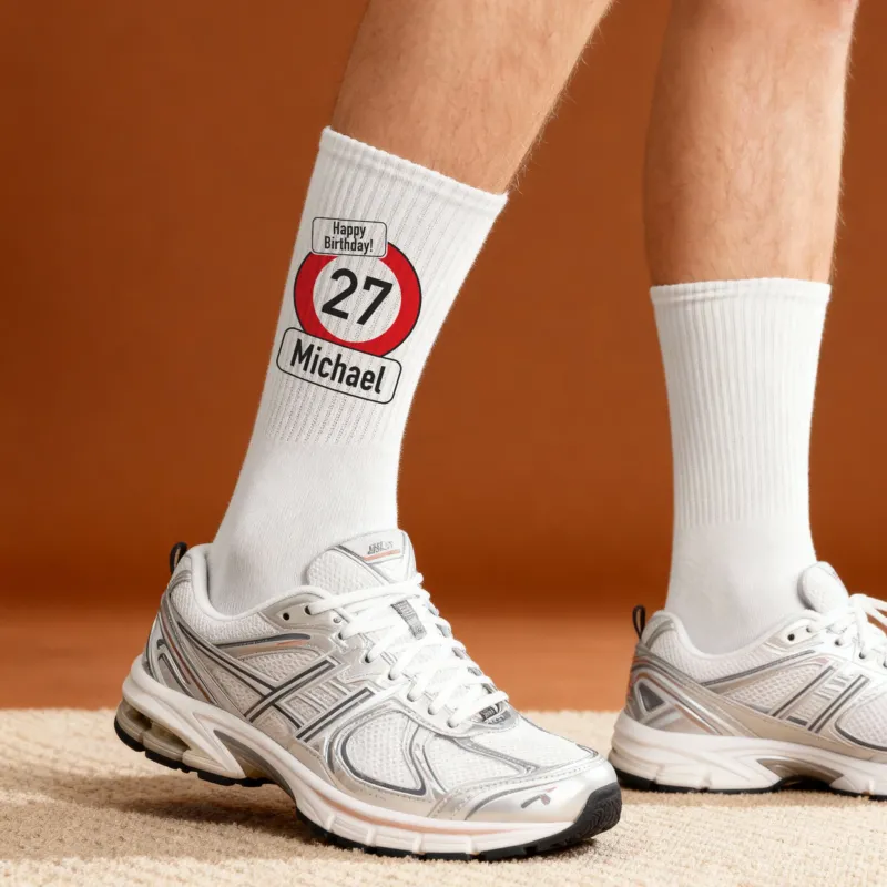 Persönliche Socken Verkehrszeichen, Name und Alter bedruckt