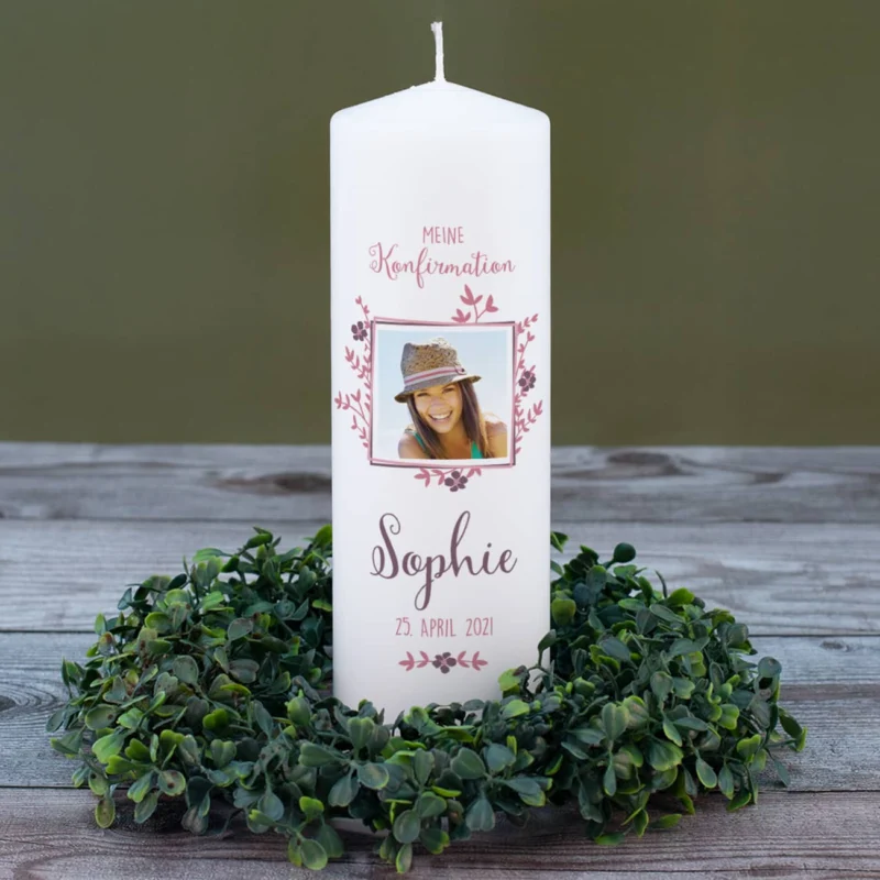Konfirmationskerze mit Foto für Mädchen