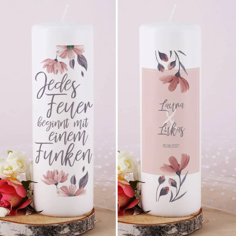 Hochzeitskerze mit tollem Blumenmotiv