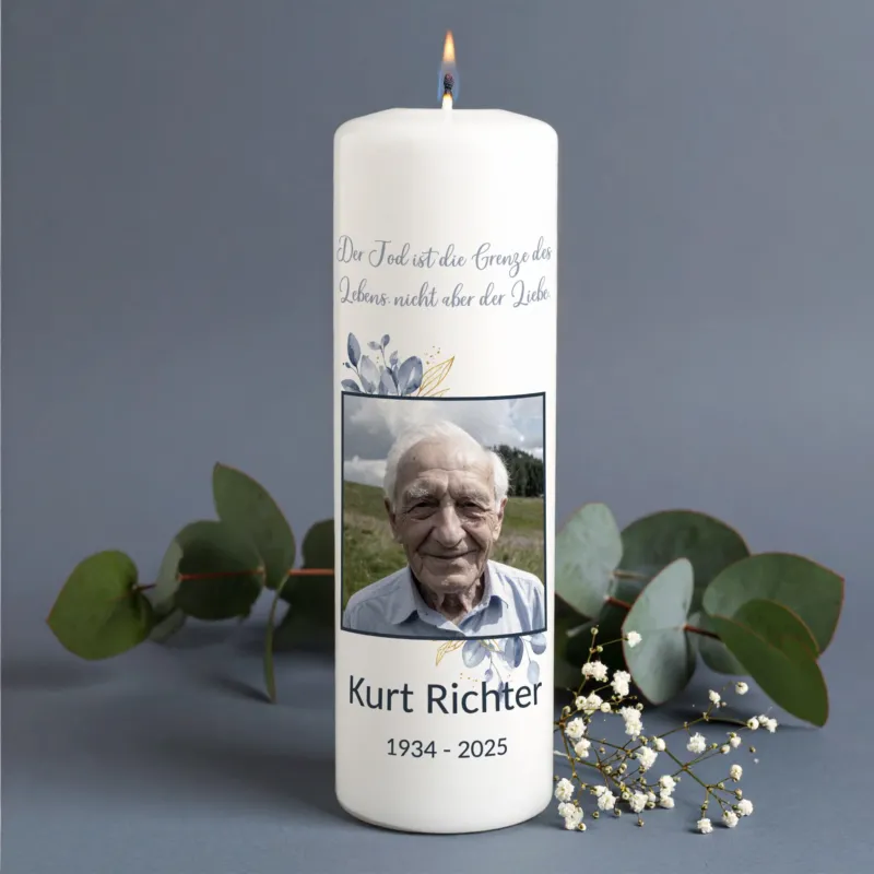 Personalisierte Trauerkerze mit Foto und Name