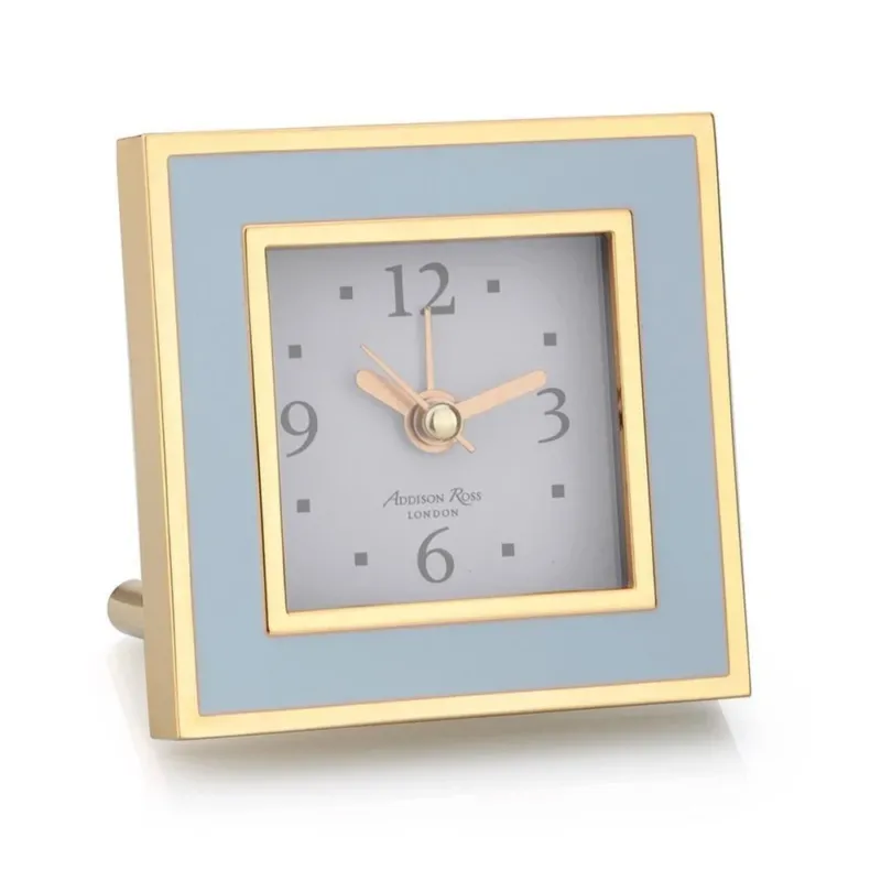 Powder Blue & Gold Square Silent Alarm Clock - Addison Ross Ltd UK