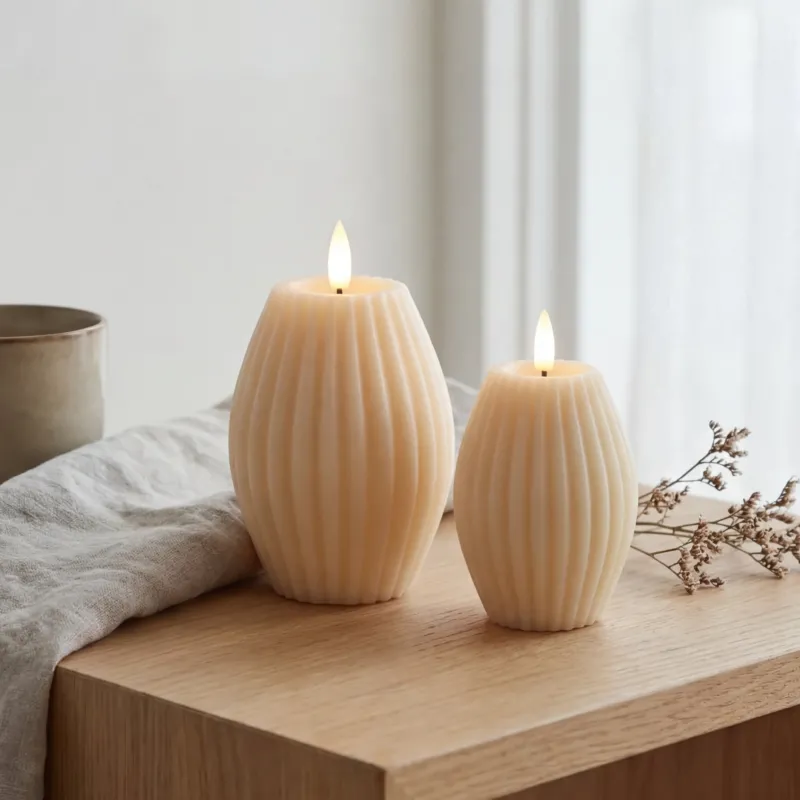 Gerillt LED-Kerzen aus echtem Wachs – 2er-Set Giftbox | Delight – Cream
