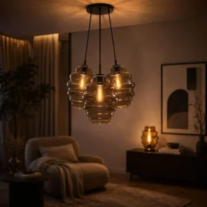 s.luce Echos Cluster Glas-Pendelleuchte 3-flammig 3x25cm, stilvolle Designer-Hängeleuchte mit organischer Glasstruktur