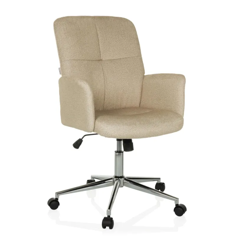 Homeoffice-Bürostuhl SOLAO 400 mit beigem Stoffbezug und glänzendem Sternfuß auf Rollen von hjh OFFICE