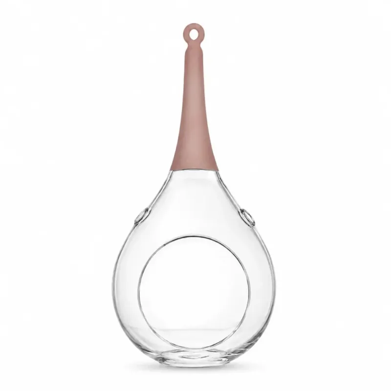 Sompex Taura Hängewindlicht aus transparentem Glas mit rosafarbener Aufhängung, 30 cm hoch