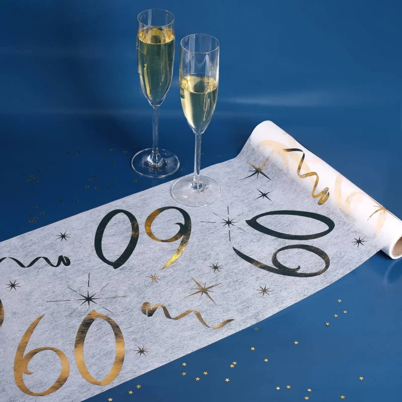Tischläufer zum 60. Geburtstag in weiß und gold